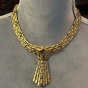 1950-60s Alfred Philippe Crown Trifari Art Deco Gold-Tone Cascade Chain Necklace